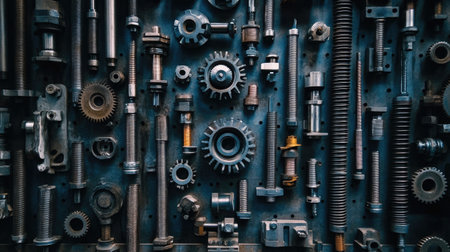 Robotic engineering parts, including sensors, actuators, and gears, carefully arranged for inspection.の素材