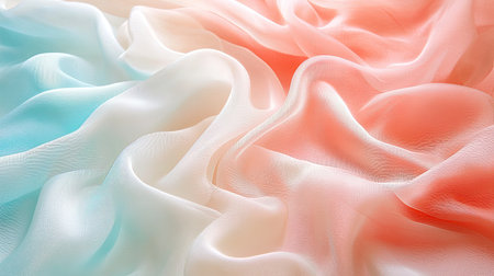 A luminous pastel gradient transitioning from blush pink to light turquoise, with radiant, flowing textures for a breezy look.の素材