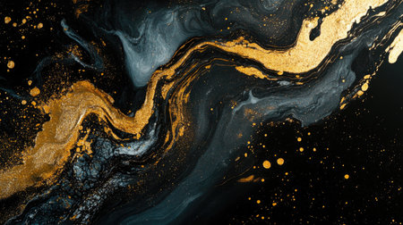 A sleek black background with flowing gold patterns, creating a stunning contrast that emphasizes luxury and sophistication. Ideal for high-end luxury designs.の素材