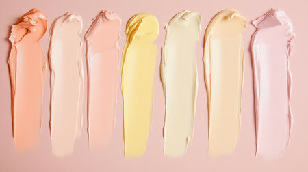 A soft pastel gradient transitioning from blush pink to pale yellow, with subtle light flares and smooth transitions for a warm, cheerful mood.の素材