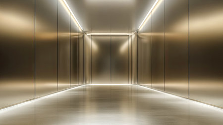 A futuristic luxury hallway with glowing lights, sleek metallic walls, and smooth, minimalist design that exudes sophistication and cutting-edge styleの素材