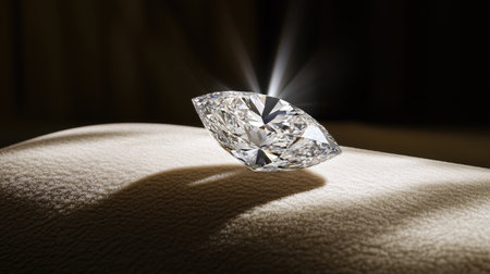 A sparkling luxury diamond ring placed on a soft velvet surface, with ambient lighting that highlights its brilliance and opulence.の素材