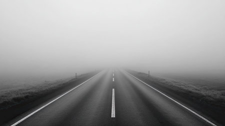 A rural highway with no turns or features, extending straight into the hazy distance.の素材