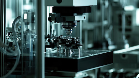 A detailed shot of a micro-robotic system with tiny servos and sensors, designed for exact, small-scale tasks.の素材