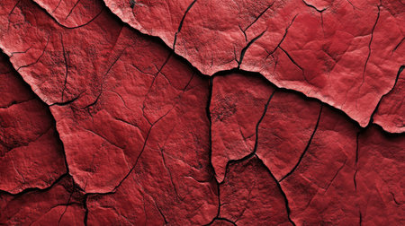 A deep red cracked surface with bold lines and intricate details, offering a raw, organic texture with ample space for creative designs.の素材