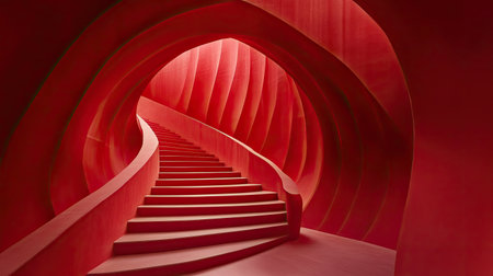 A minimalistic red abstract background with smooth, sweeping lines and soft gradients, offering a simple yet striking backdrop for modern designs.の素材