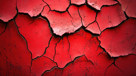 A red grunge wall with cracks, chipped paint, and rough textures, offering a rustic and worn-out look for creative design.の素材