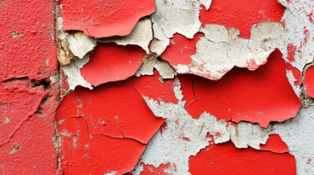 A red grunge background with heavy distressing, peeling paint, and visible textures, ideal for bold, modern designs.の素材