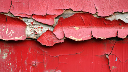 A red cracked surface with visible wear, offering a worn and aged look, perfect for adding depth and texture to design work.の素材