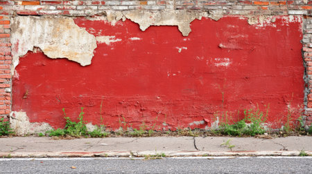 A red grunge wall with streaks, stains, and uneven textures, ideal for rough, artistic, or alternative visuals.の素材