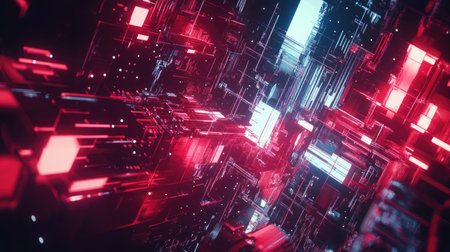 A smooth, vibrant red digital art composition with glowing lines and abstract patterns, perfect for creative digital content.の素材