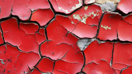 A rough red cracked texture with worn-out details, perfect for a vintage, grunge-inspired design or an industrial-style visual.の素材