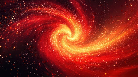 A vibrant red backdrop featuring swirling snowflakes and glowing golden light beams.の素材