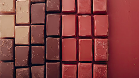 Chocolate bars aligned symmetrically on one side, with clean background for text placement.の素材