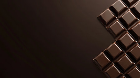 Dark chocolate bars stacked on one side of the image, with smooth brown background for copy space.の素材