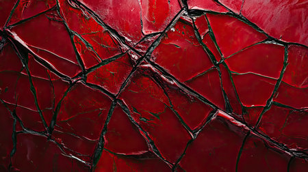 A deep red cracked surface with bold lines and intricate details, offering a raw, organic texture with ample space for creative designs.の素材