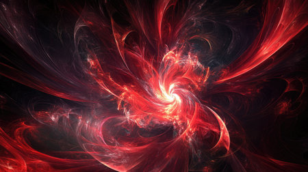 A red abstract background with swirling forms and layered hues, offering a rich, textured visual base for artistic projects.の素材