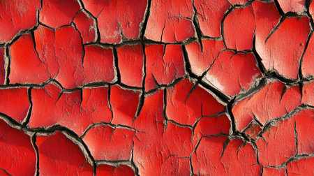 A vibrant red cracked surface with a rough, distressed texture, offering a unique and bold backdrop for creative projects and designs.の素材