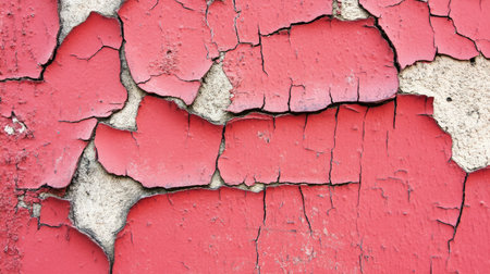 A red grunge wall with cracks, chips, and worn surfaces, offering a raw and gritty look with ample space for text or graphics.の素材