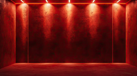 A textured maroon red backdrop with smooth lighting, providing a sophisticated and elegant setting for branding.の素材