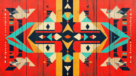 A vivid red geometric pattern inspired by Peruvian cultural textiles, with bold lines and vibrant accents, perfect for artistic and design work.の素材