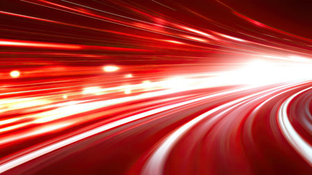 A sleek red digital art background with futuristic light trails and glowing accents, perfect for modern and creative visuals.の素材