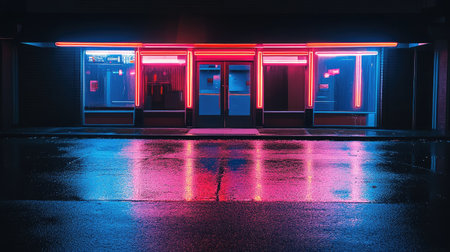 A digital LED sign glowing in neon colors, waiting to be customized with logos or messages.の素材