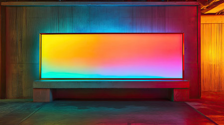 A custom LED sign illuminated with soft, vibrant colors, with an empty space for personalized messaging.の素材