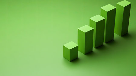 An infographic of sustainable KPIs on a minimalist green background, promoting business performance. Copy space.の素材