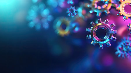 AI gears with holographic designs floating in a futuristic space. Copy space.の素材