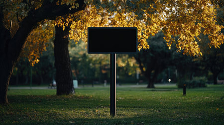 A clean solar-powered signpost in a park, with a blank space for future digital updates.の素材