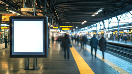 A large interactive display in a subway station with an unoccupied touchscreen interface.の素材
