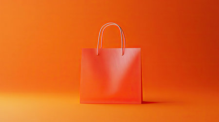 Shopee shopping bag icon with a sleek, minimalist white background featuring soft shadows and sharp contrasts to highlight the brand.の素材
