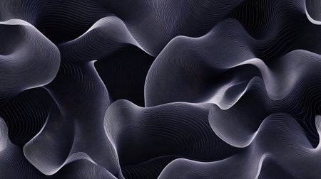 A dark navy background with glowing white lines forming an intricate wave-like pattern, perfect for tech-inspired designs.の素材