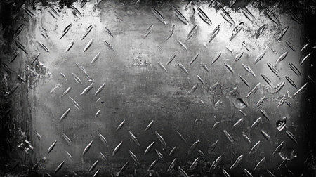 Textured silver background with a diamond plate pattern, adding an industrial and rugged touch.の素材