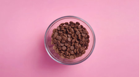 Flatlay of a dog's food bowl and water dish with room for text or logo.の素材