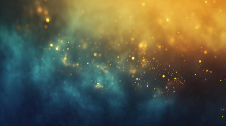 Overhead shot of dynamic concert lights flashing in yellow and blue hues, with room for text or logos in the background.の素材