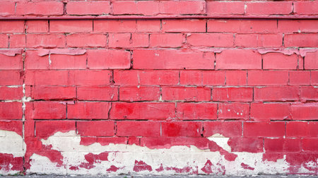 A distressed red grunge wall with visible cracks and chipped paint, perfect for creating an urban or industrial feel.の素材