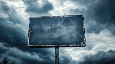 A polished business sign against a cloudy sky, standing out in high contrast.の素材