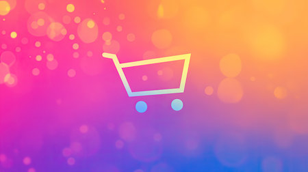 A bright Shopee sale banner floating against a colorful, blurred background, with empty space for text above and below the banner, highlighting the shopping experience.の素材