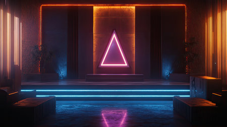 A clean, modern design with glowing AI nodes and futuristic holographic effects. Copy space.の素材