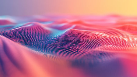 A digital landscape of binary code and AI visualizations fading into a futuristic gradient background, ideal for AI solutions themes. Copy space.の素材