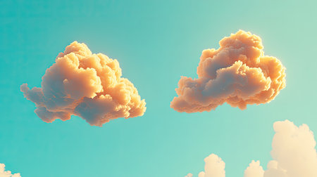 A couple of fluffy clouds touching gently in a bright blue sky.の素材