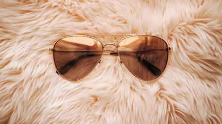 A pair of sunglasses, top view.の素材