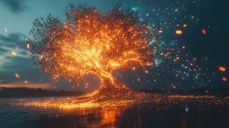 A glowing decision tree expanding in vibrant colors, symbolizing choices.の素材