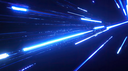 A clean digital background with glowing blue lights and abstract circuits, ready for branding or design.の素材
