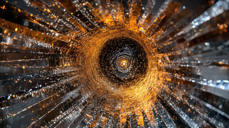 Abstract view of glass with water droplets, top view.の素材