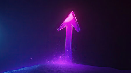 An abstract arrow growing upwards with a glowing base, symbolizing the momentum of a growing startup.の素材
