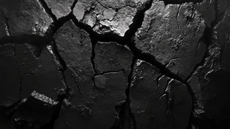 A cracked, dry earth surface, symbolizing decay, emptiness, and negative energy.の素材