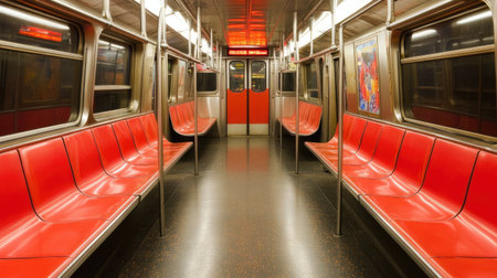 An empty subway car with modern design and soft ambient lighting.の素材